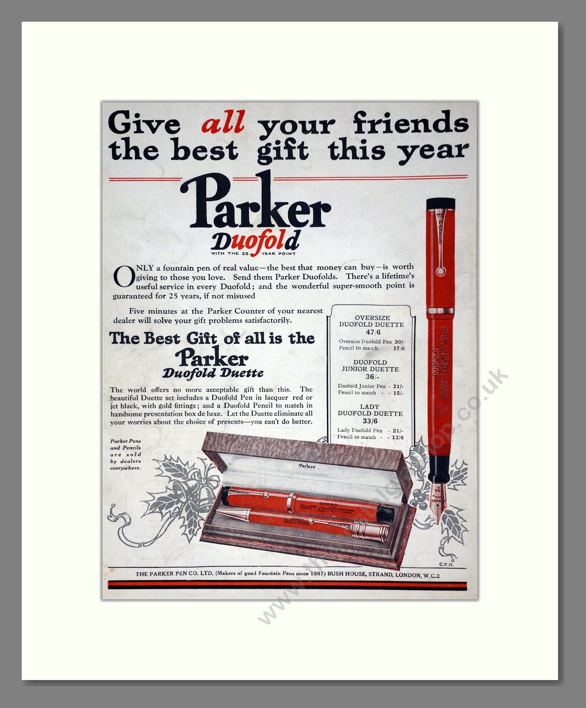 Parker Pens - Duofold Duette. Vintage Advert 1926 (ref AD67782)