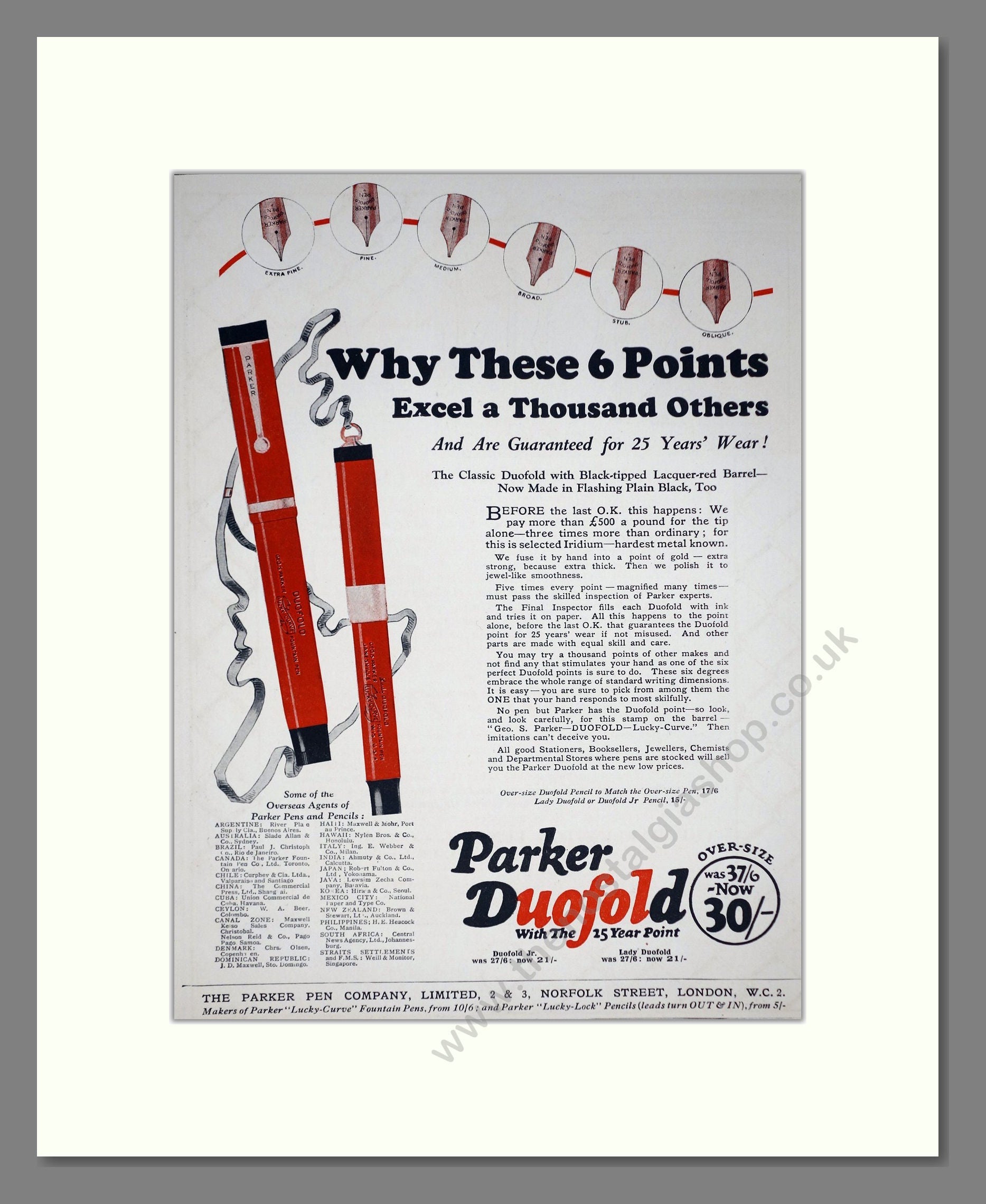 Parker Pens - Duofold Nib. Vintage Advert 1925 (ref AD67783)