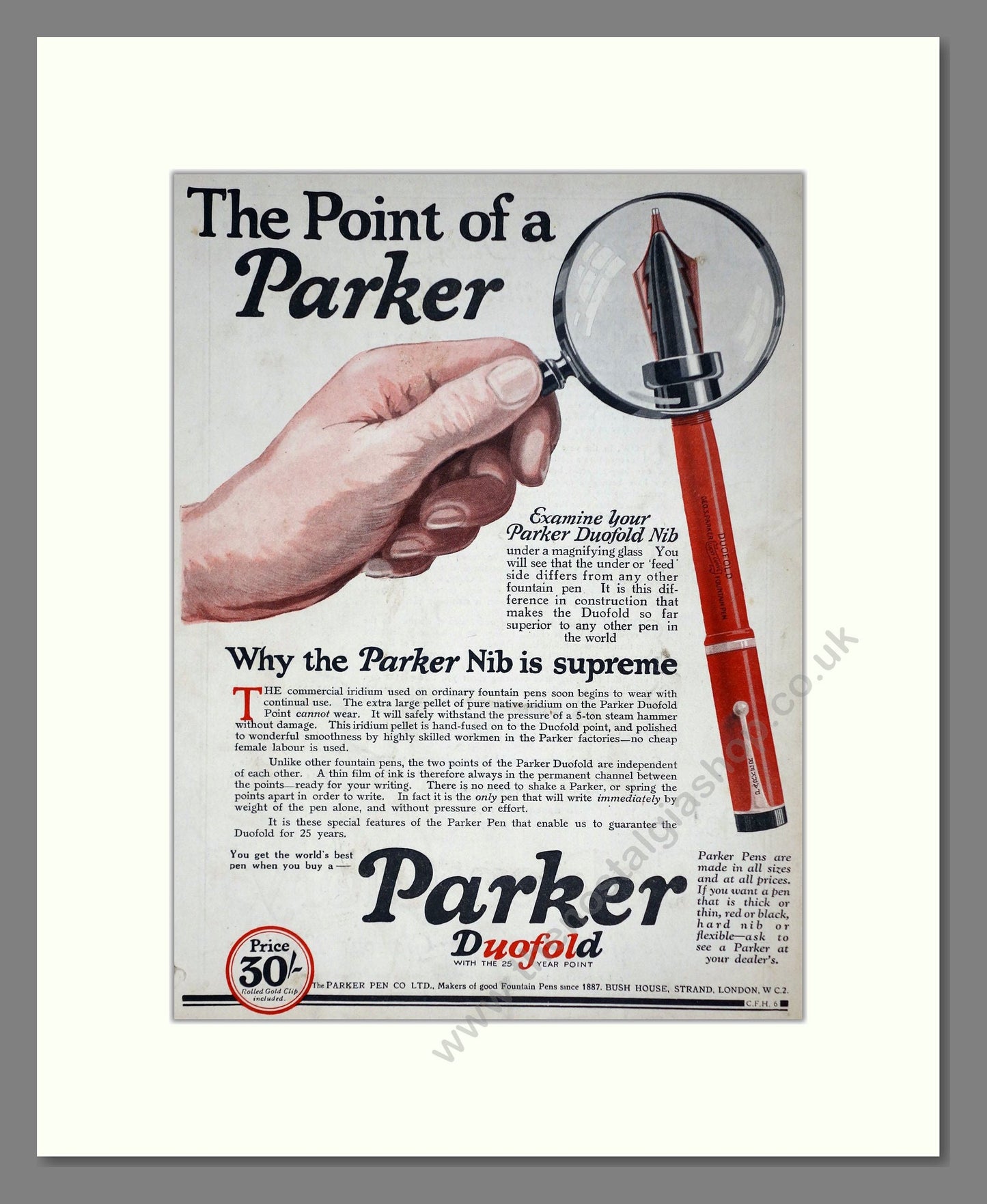 Parker Pens - Duofold Nib. Vintage Advert 1926 (ref AD67784)