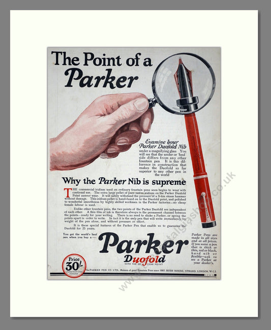 Parker Pens - Duofold Nib. Vintage Advert 1926 (ref AD67784)