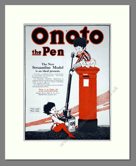 Onoto Pens - Streamline Model. Vintage Advert 1920 (ref AD67786)