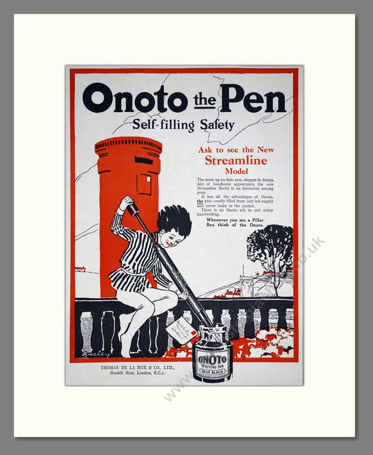 Onoto Pens - Streamline Model. Vintage Advert 1920 (ref AD67787)