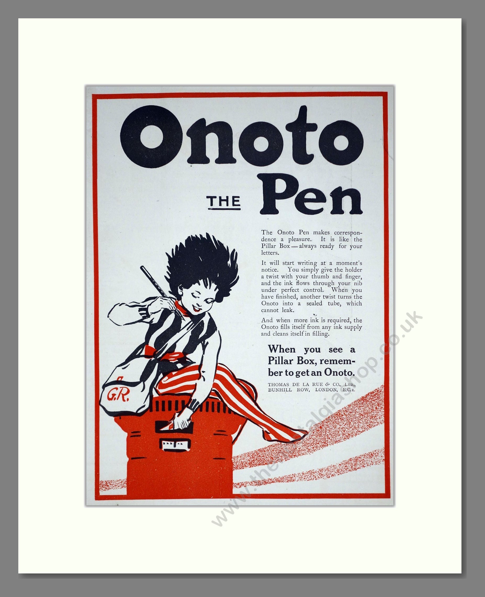 Onoto Pens - Pillar Box. Vintage Advert 1920 (ref AD67789)