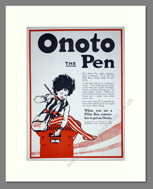 Onoto Pens - Pillar Box. Vintage Advert 1920 (ref AD67789)