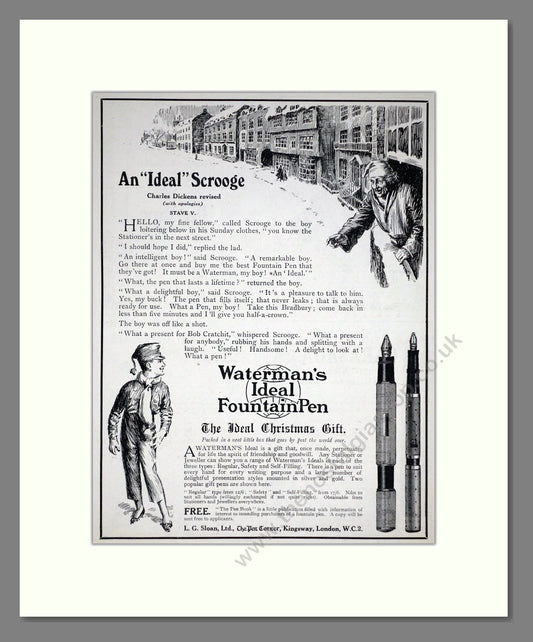 Watermans Pens - Ideal Fountain Pen. Vintage Advert 1921 (ref AD67793)