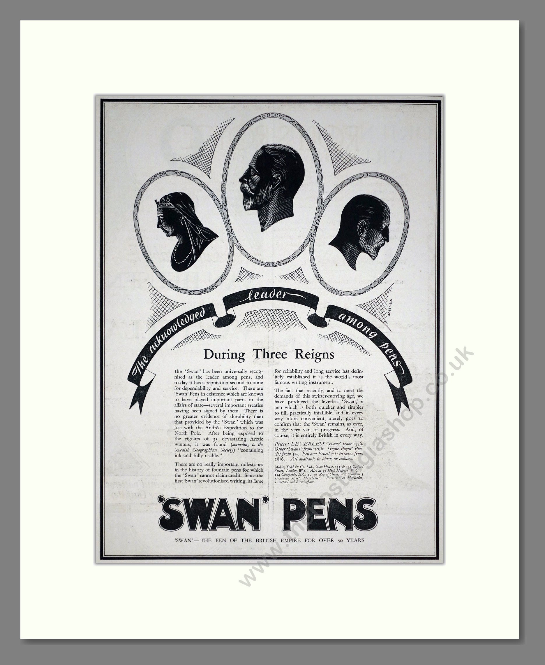 Swan Pens - Leader Among Pens. Vintage Advert 1935 (ref AD67795)