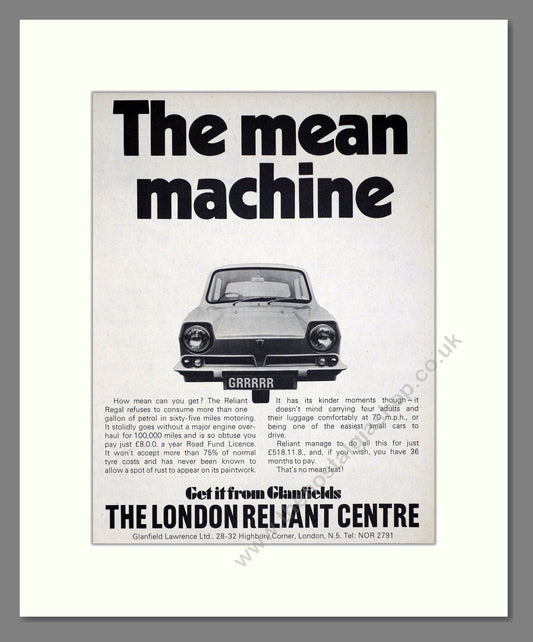 Reliant - Regal. Vintage Advert 1968 (ref AD67799)
