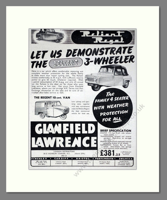 Reliant - Regen Van. Vintage Advert 1954 (ref AD67800)