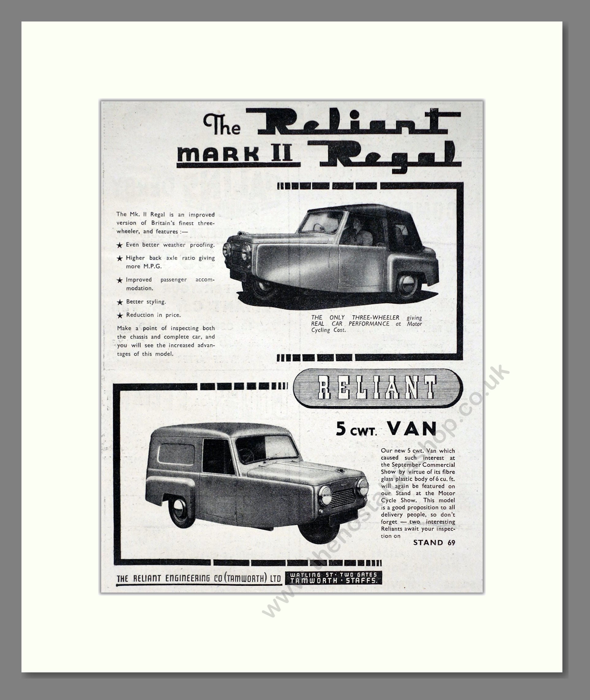 Reliant - Regal / Van. Vintage Advert 1954 (ref AD67801)