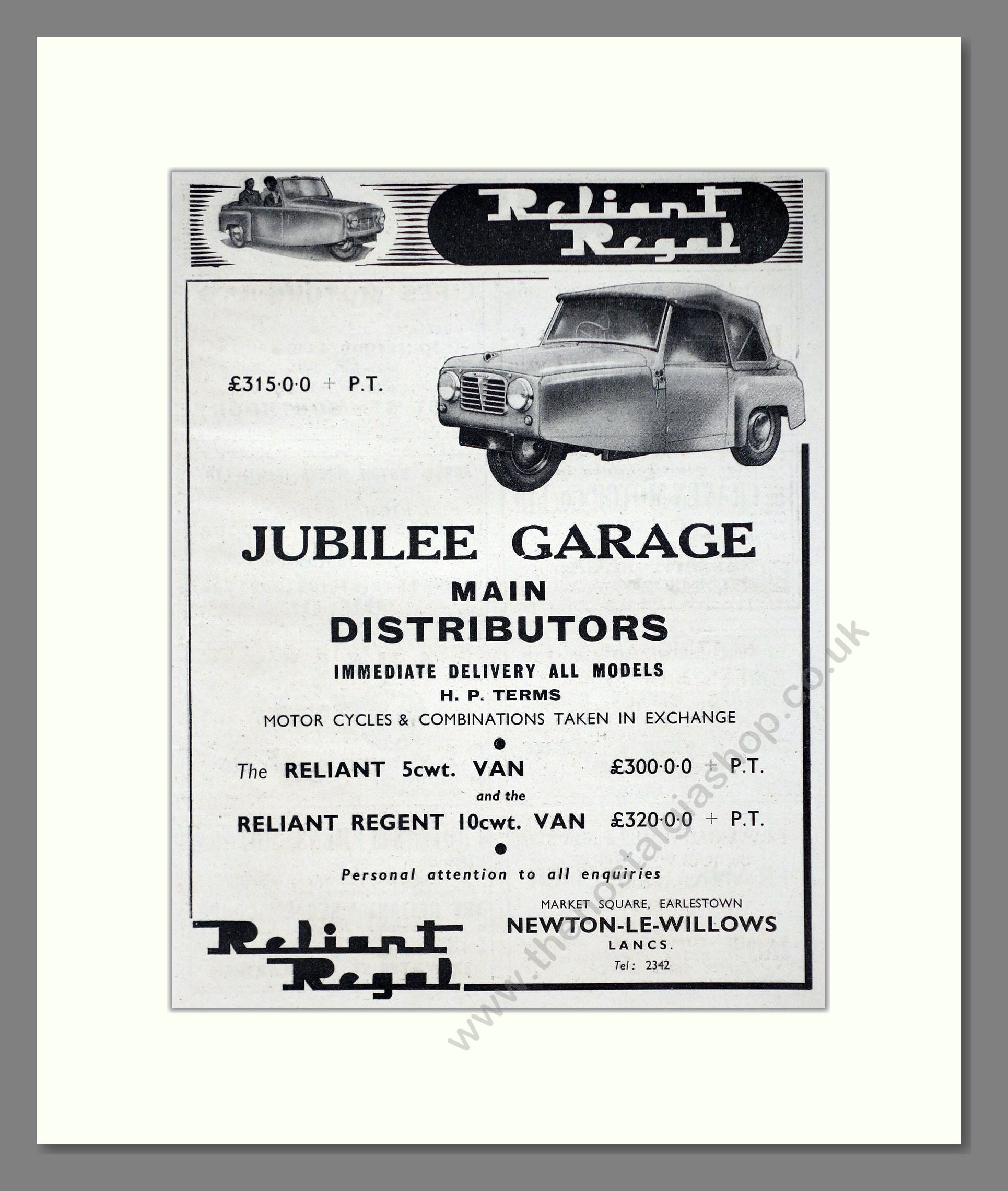 Reliant - Regent. Vintage Advert 1954 (ref AD67802)
