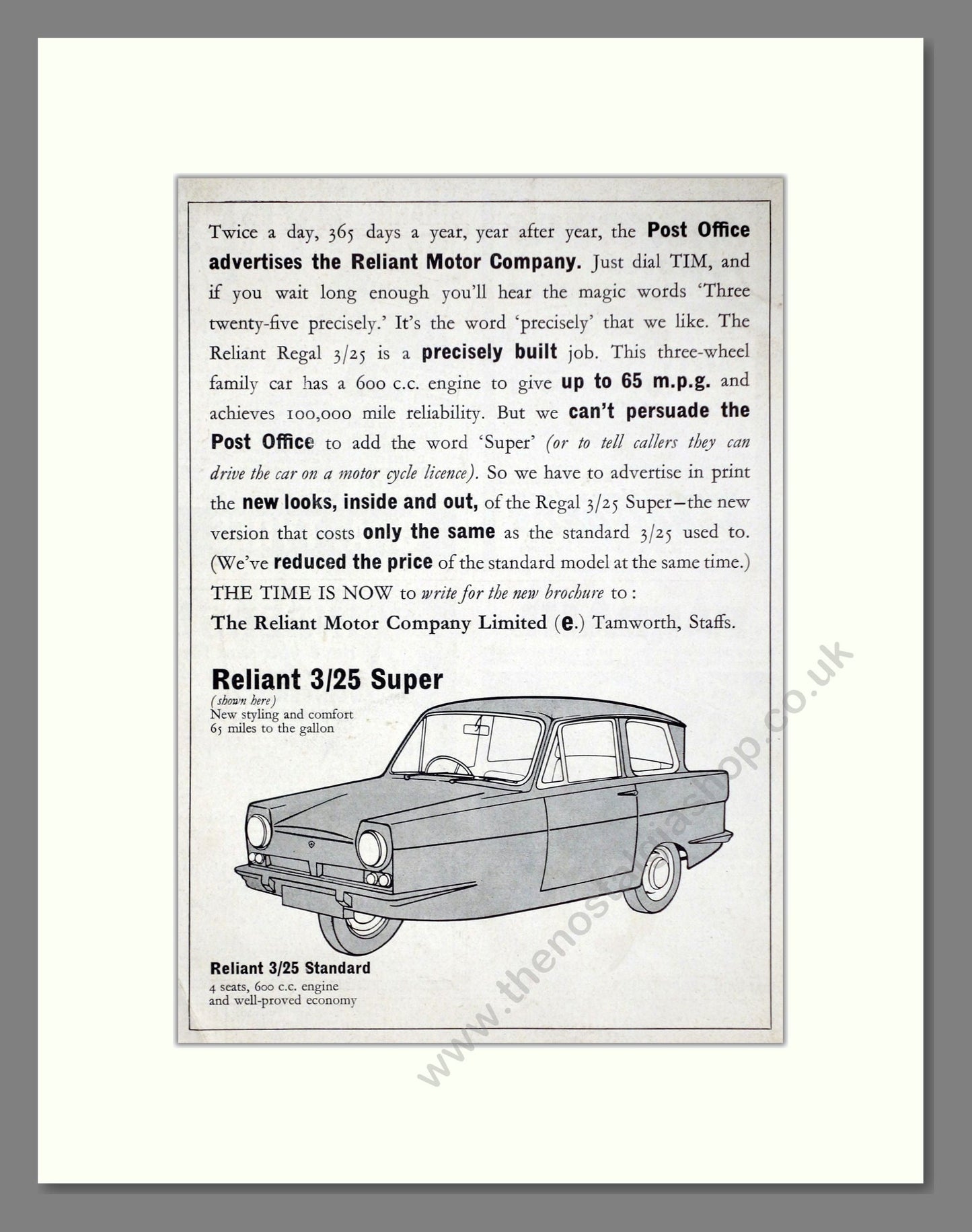 Reliant - Standard / Super. Vintage Advert 1965 (ref AD67804)