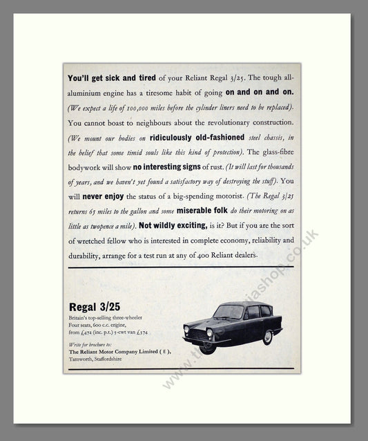 Reliant - Regal. Vintage Advert 1966 (ref AD67806)