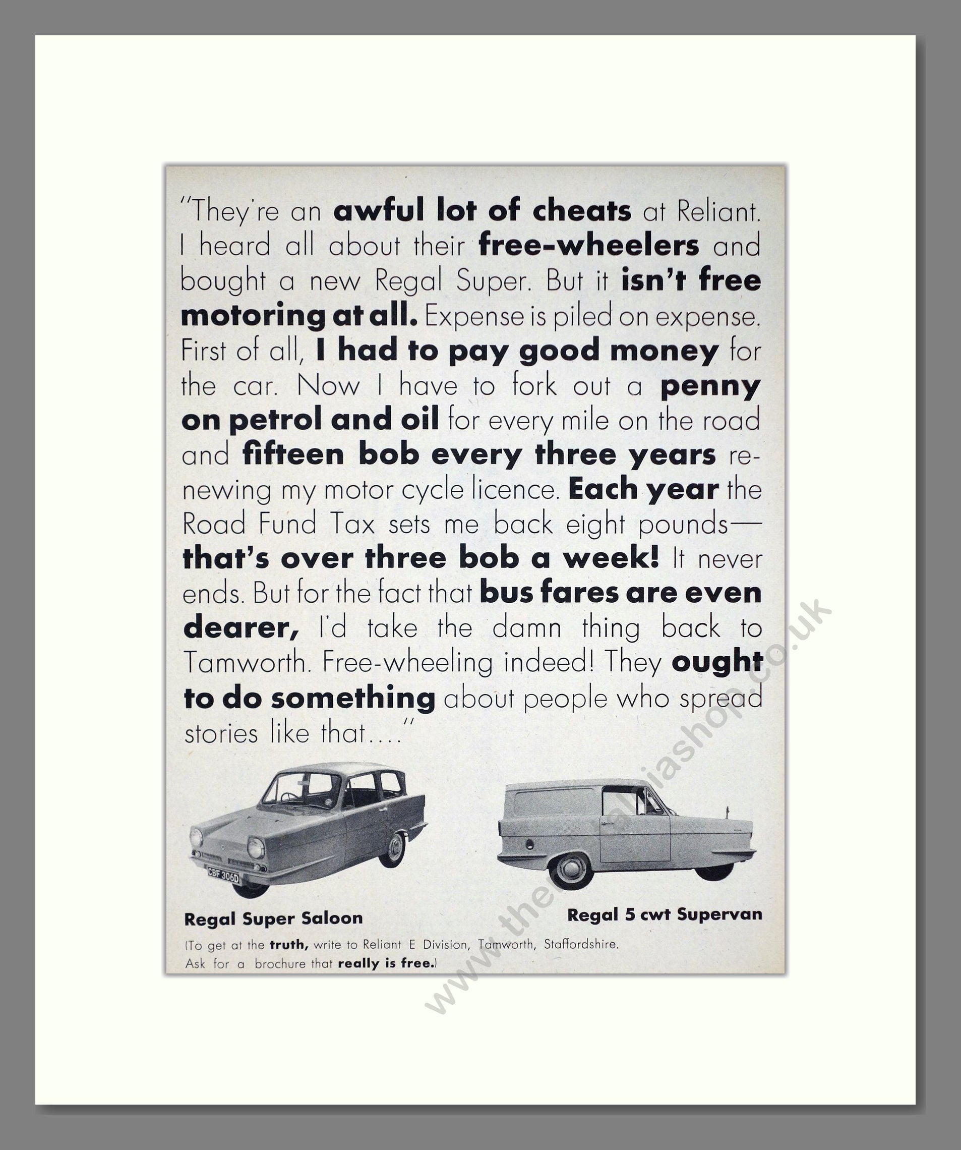 Reliant - Super Saloon / Supervan. Vintage Advert 1967 (ref AD67807)