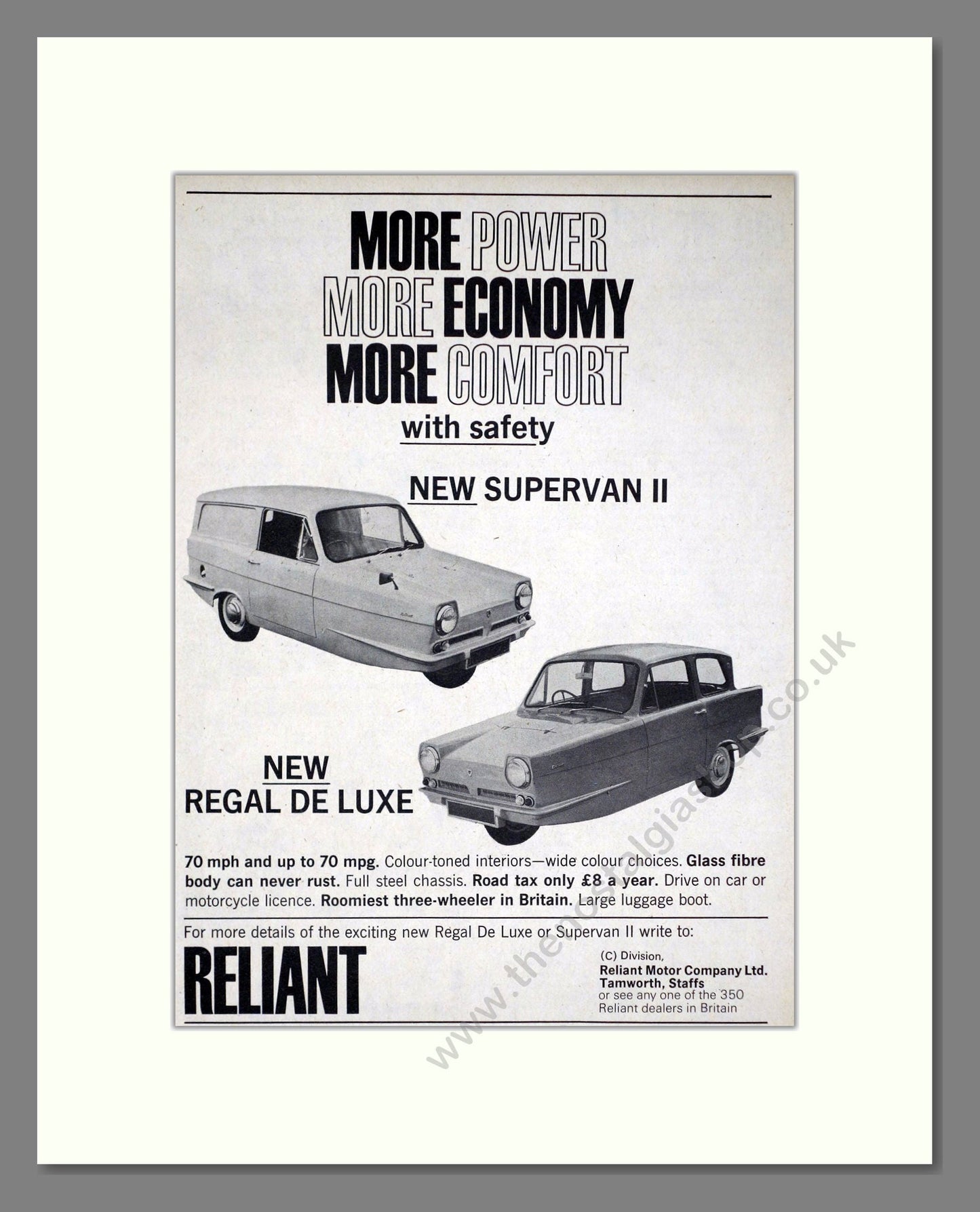 Reliant - Supervan II / De Luxe. Vintage Advert 1968 (ref AD67808)