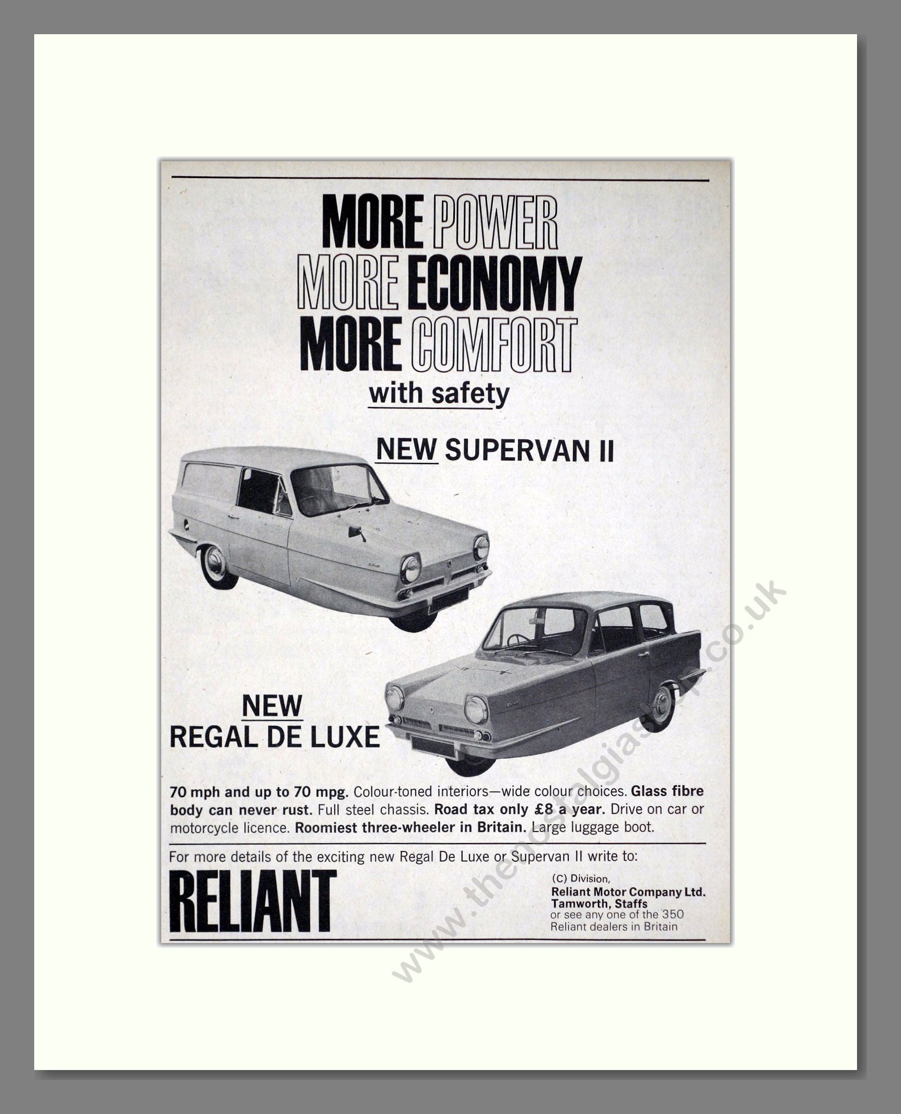 Reliant - Supervan II / De Luxe. Vintage Advert 1968 (ref AD67808)