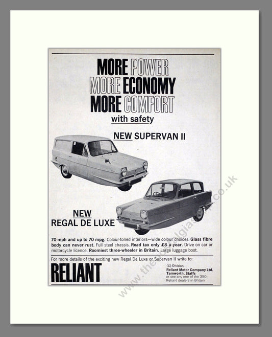 Reliant - Supervan II / De Luxe. Vintage Advert 1968 (ref AD67808)