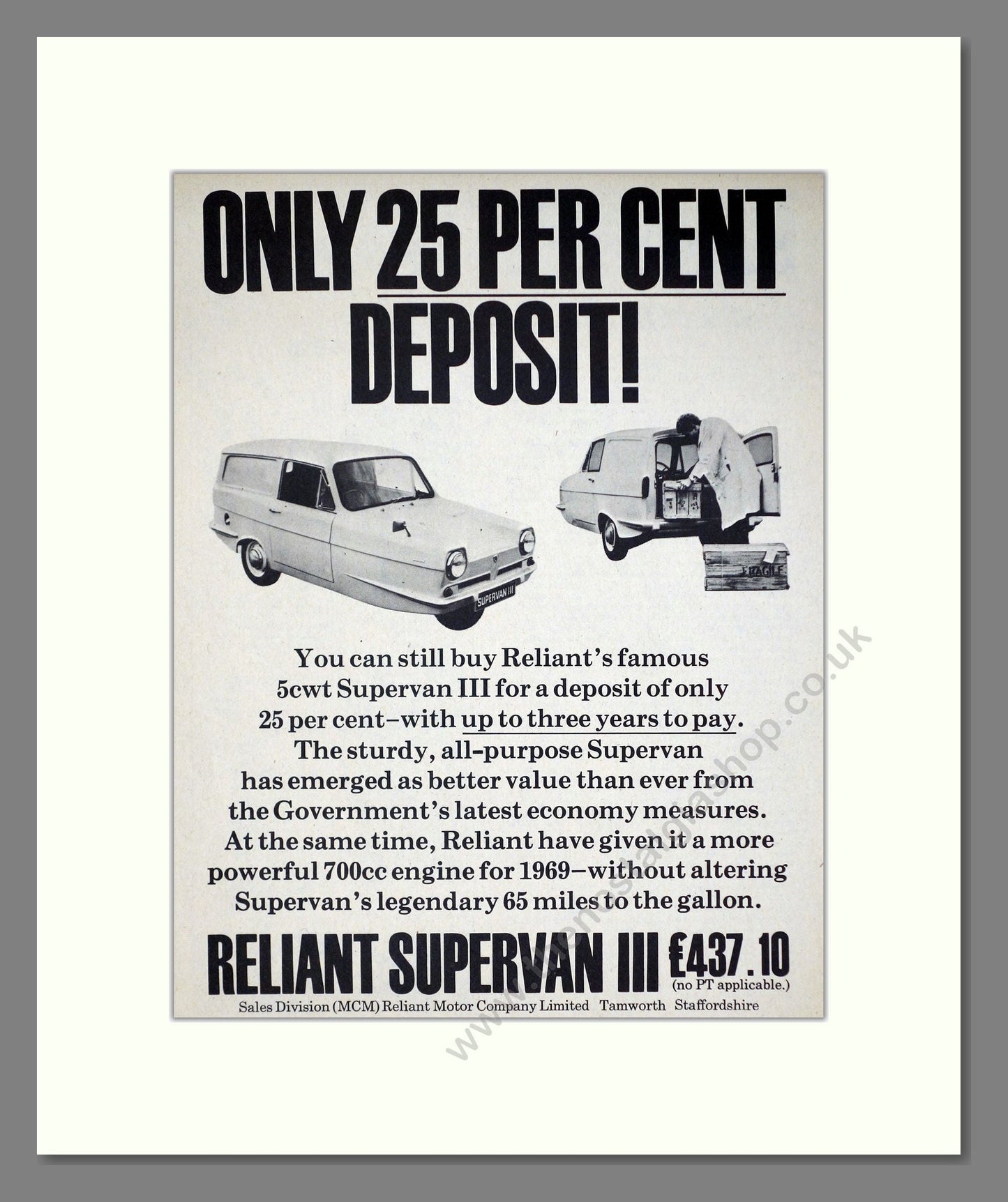 Reliant - Supervan III. Vintage Advert 1969 (ref AD67809)