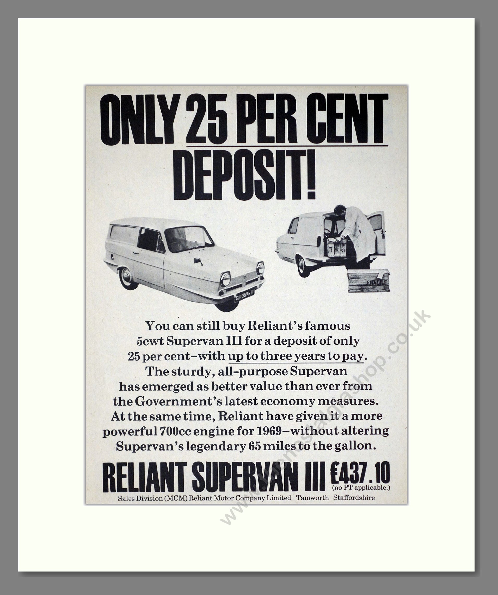 Reliant - Supervan III. Vintage Advert 1969 (ref AD67809)
