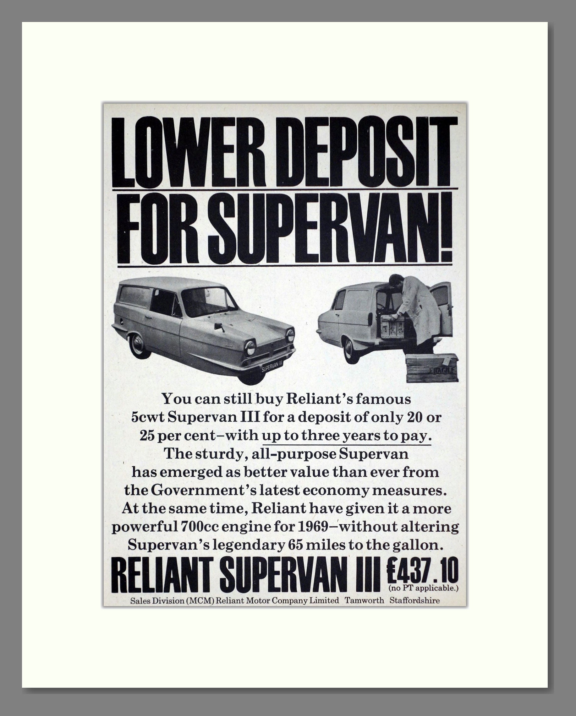 Reliant - Supervan III. Vintage Advert 1969 (ref AD67810)