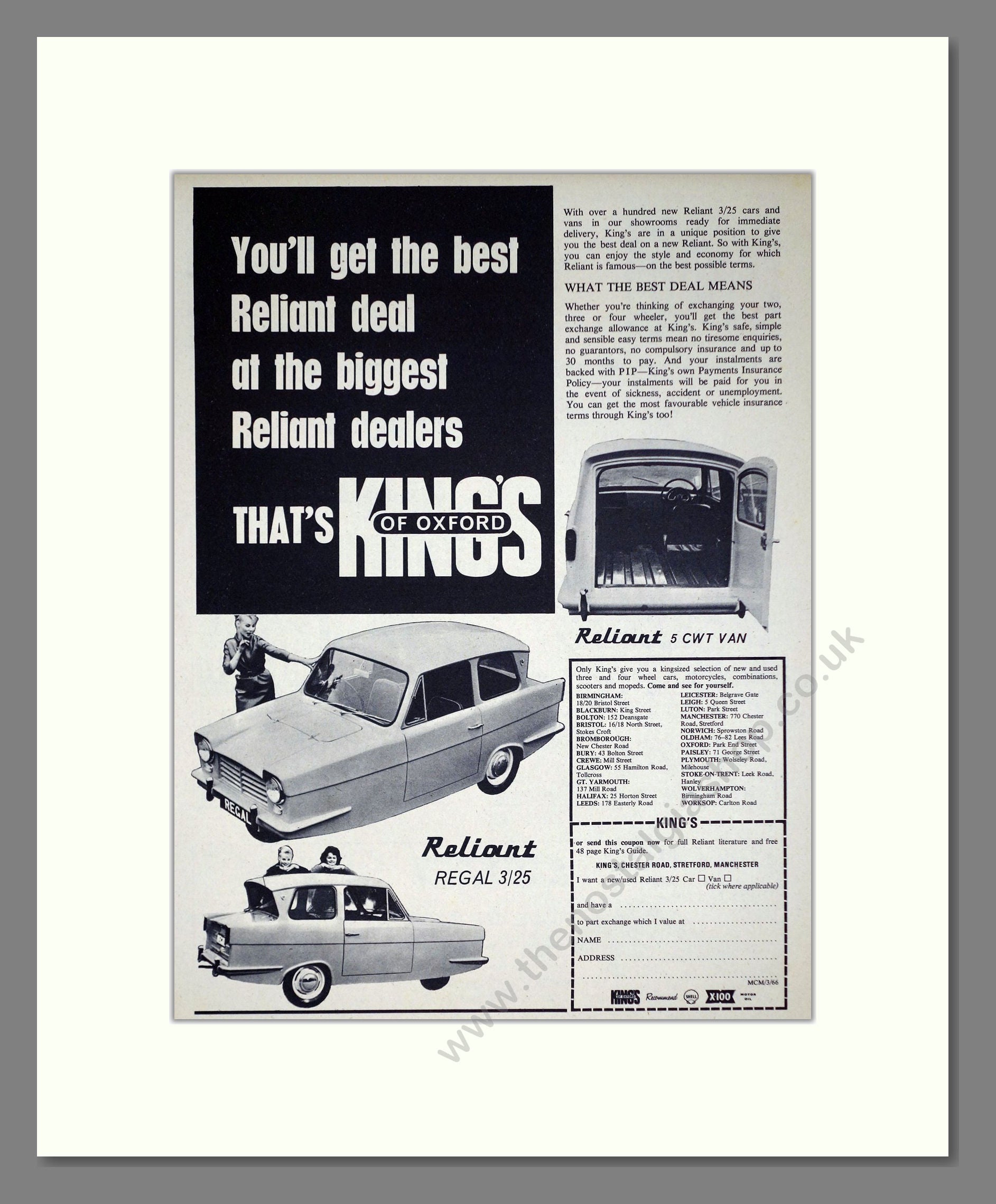 Reliant - Regal / Supervan II. Vintage Advert 1966 (ref AD67811)