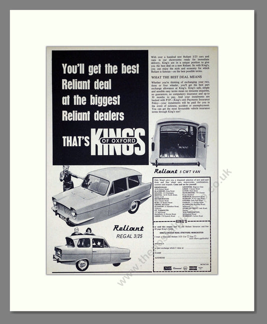 Reliant - Regal / Supervan II. Vintage Advert 1966 (ref AD67811)