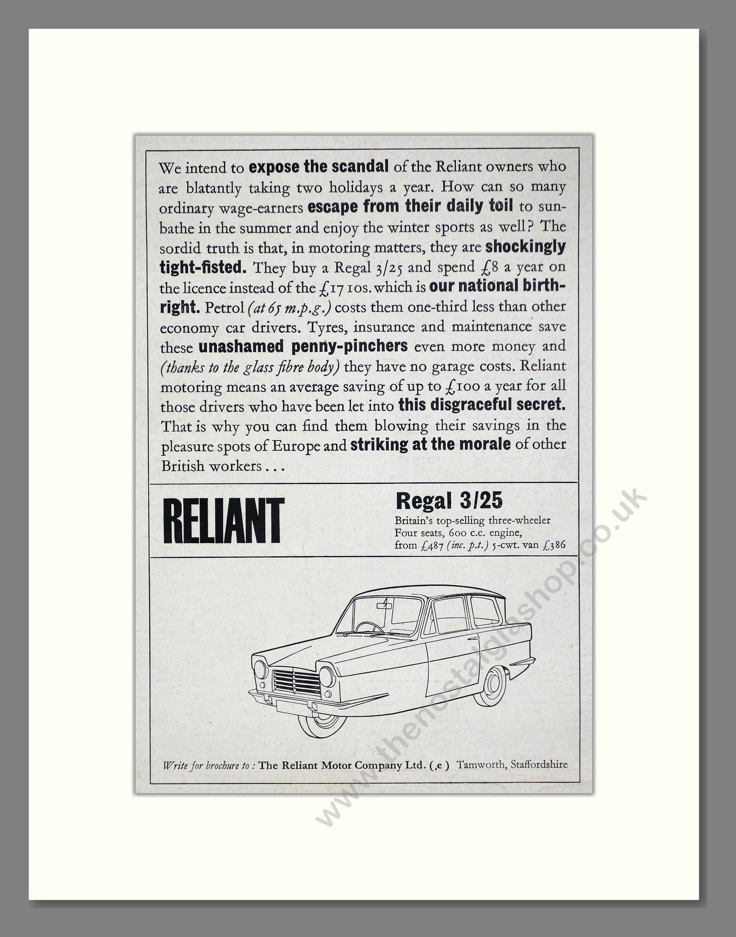 Reliant - Regal. Vintage Advert 1965 (ref AD67814)