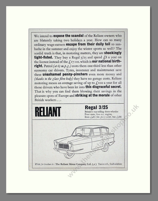Reliant - Regal. Vintage Advert 1965 (ref AD67814)