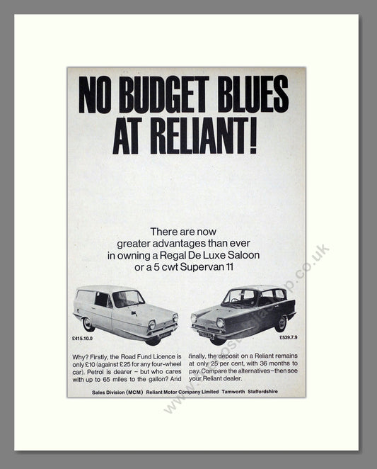 Reliant - Regal / Supervan II. Vintage Advert 1968 (ref AD67815)