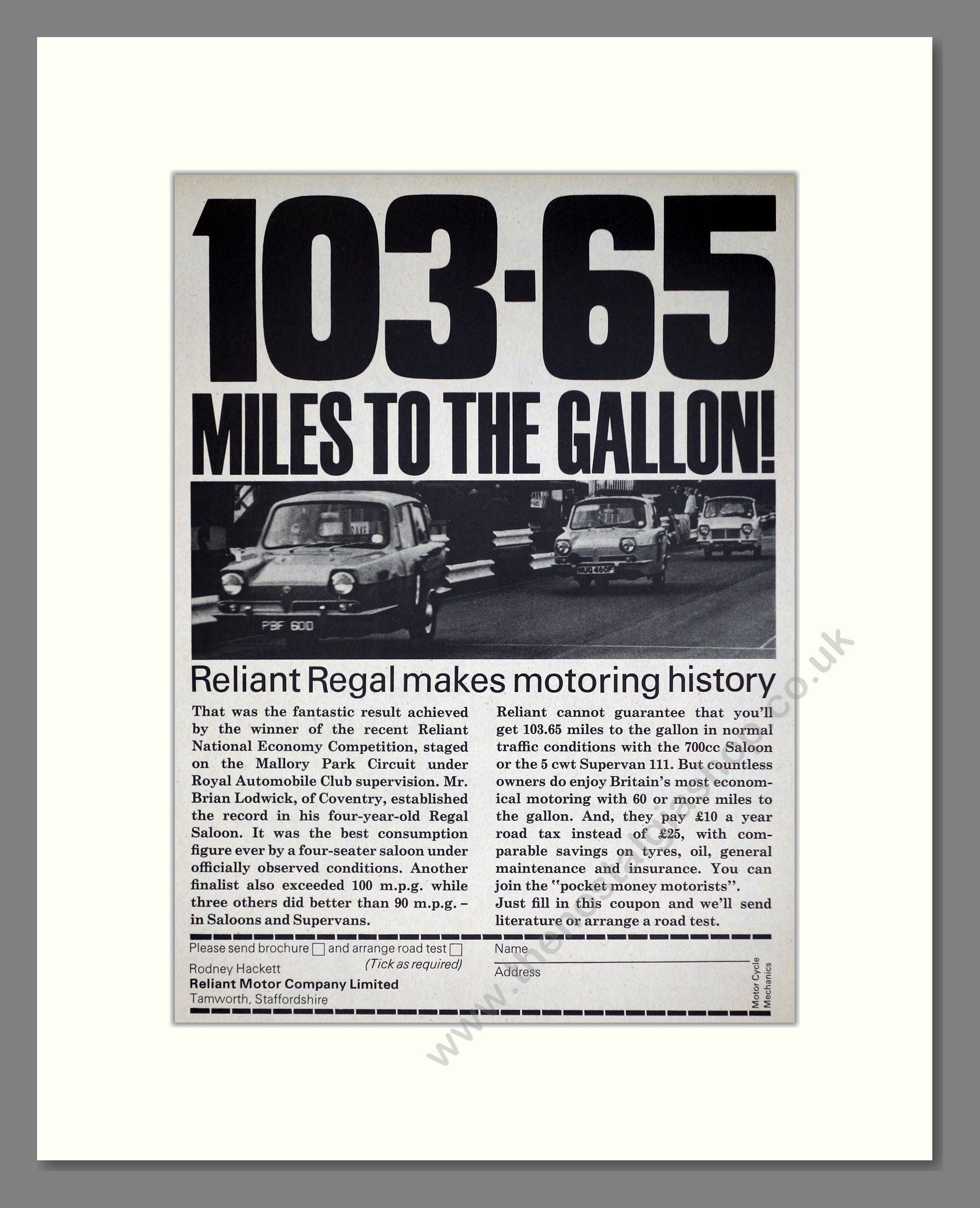 Reliant - Regal. Vintage Advert 1969 (ref AD67816)