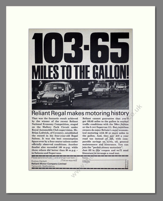 Reliant - Regal. Vintage Advert 1969 (ref AD67816)