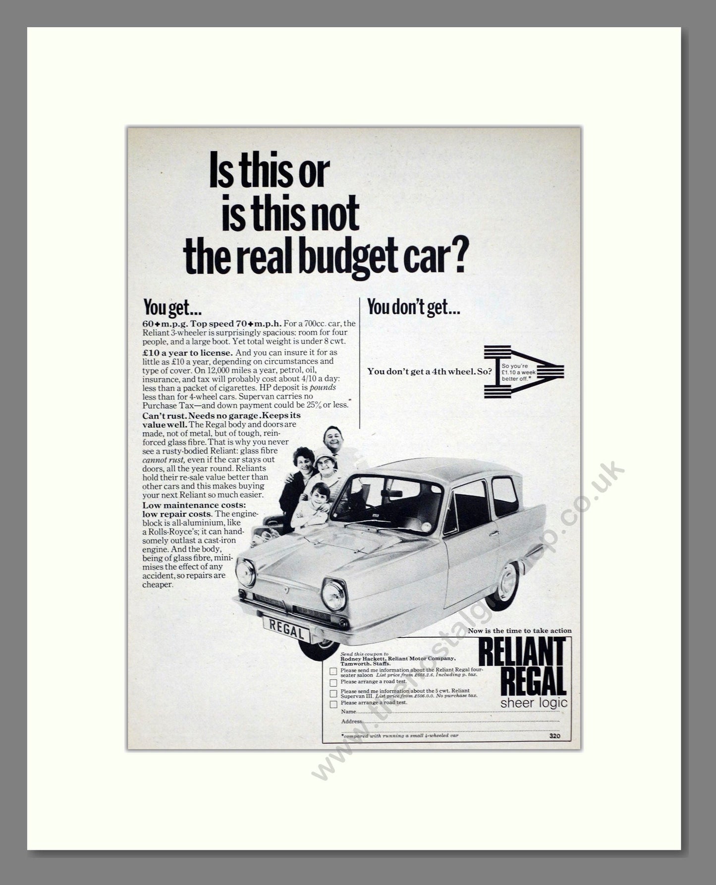 Reliant - Regal. Vintage Advert 1970 (ref AD67817)