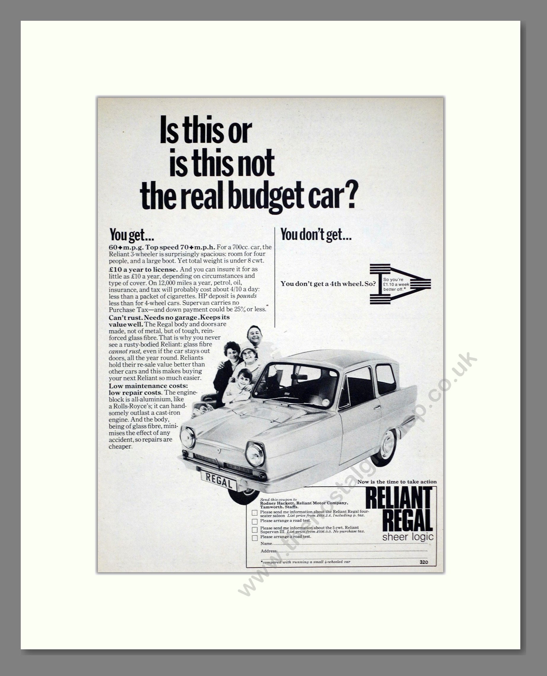 Reliant - Regal. Vintage Advert 1970 (ref AD67817)