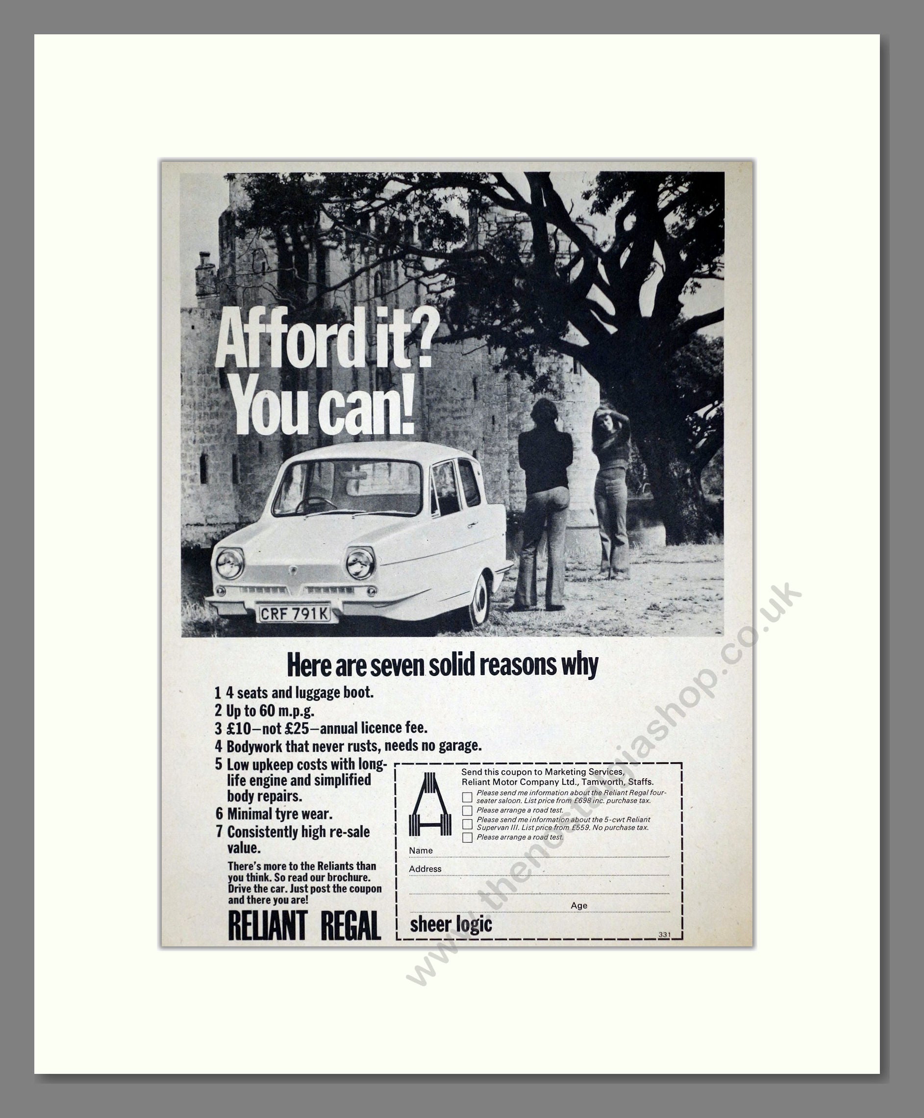 Reliant - Regal. Vintage Advert 1971 (ref AD67819)