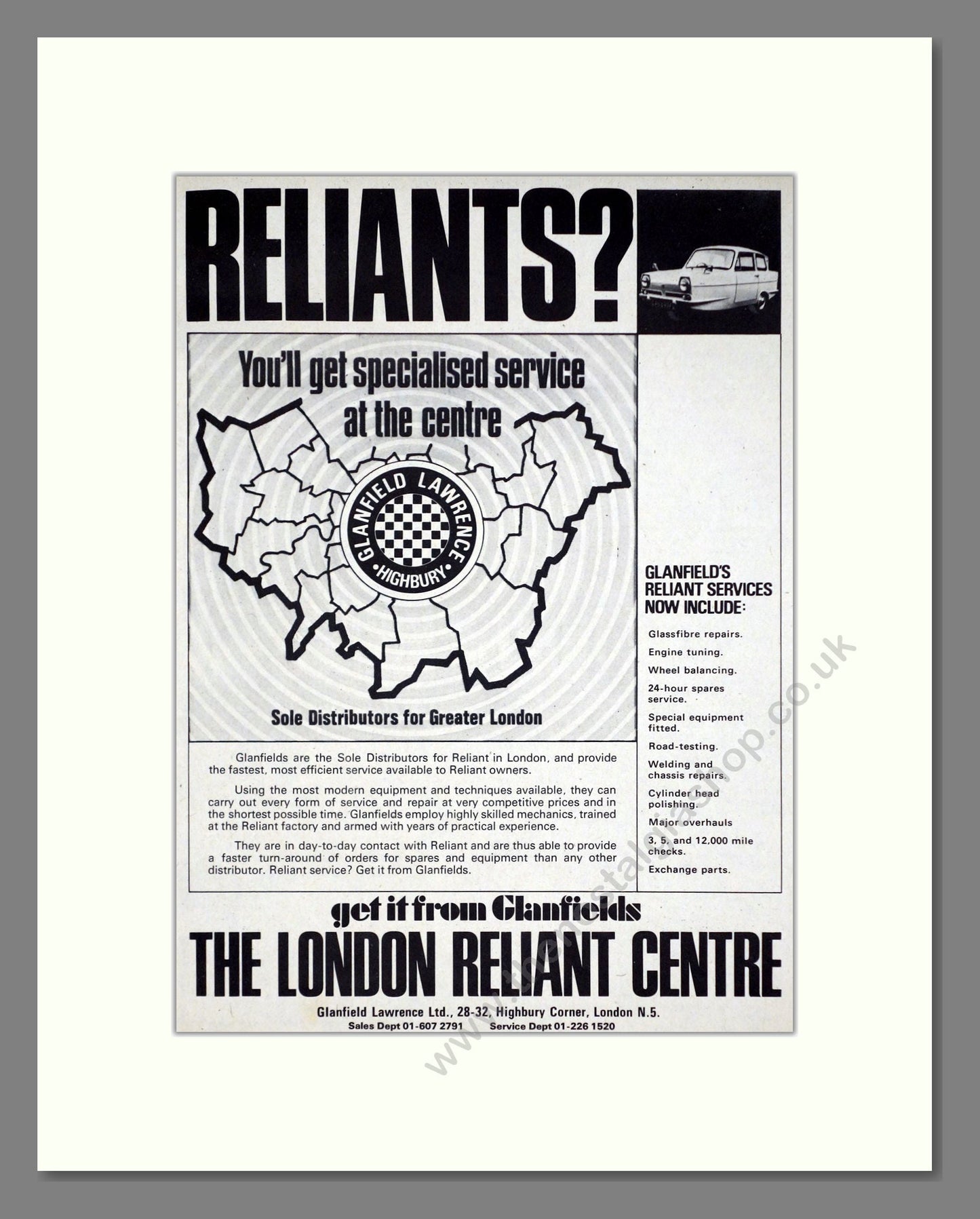 Reliant - Dealers And Service. Vintage Advert 1968 (ref AD67822)