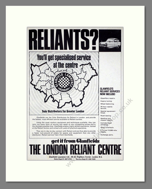 Reliant - Dealers And Service. Vintage Advert 1968 (ref AD67822)