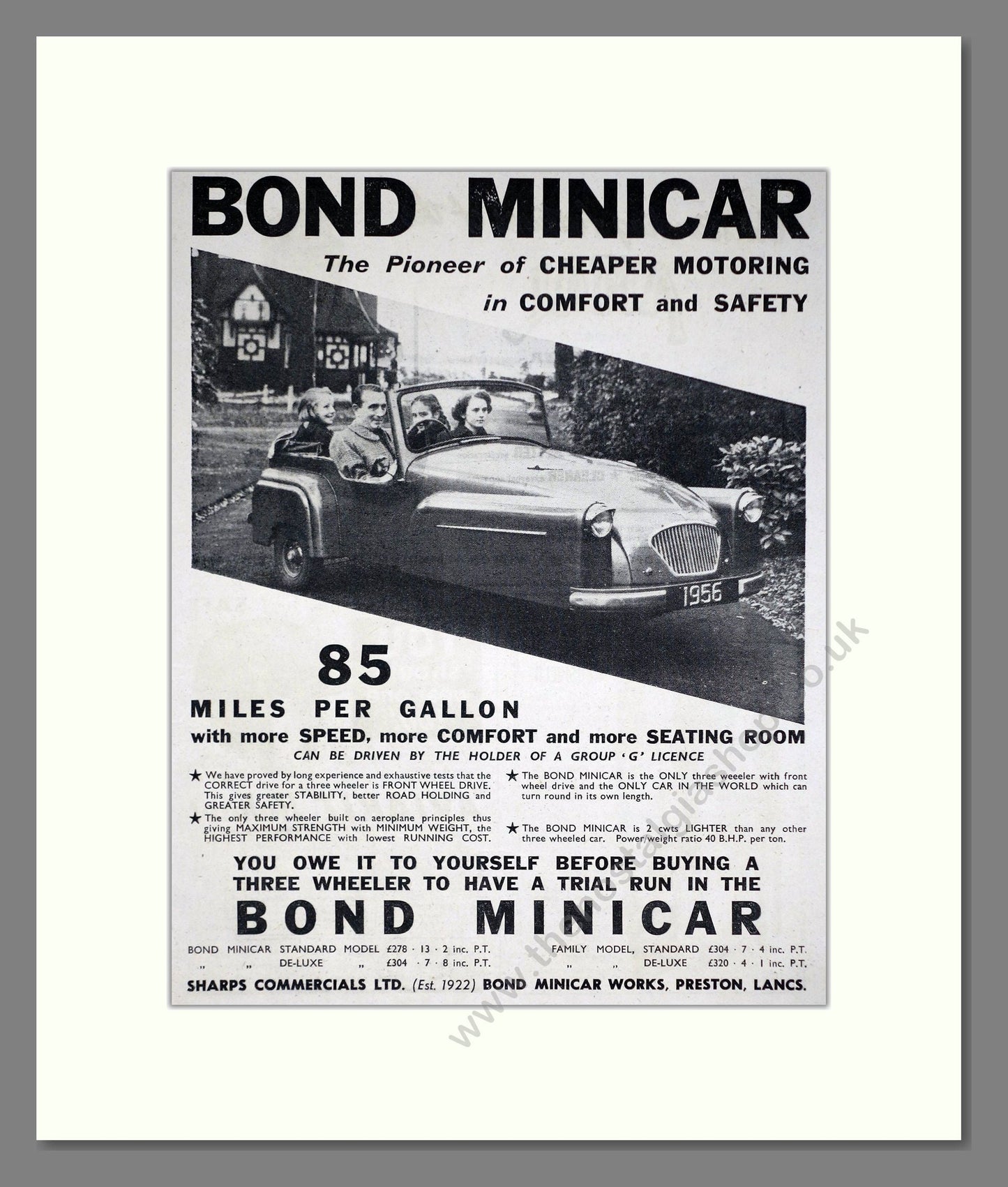Bond - Minicar. Vintage Advert 1956 (ref AD67825)