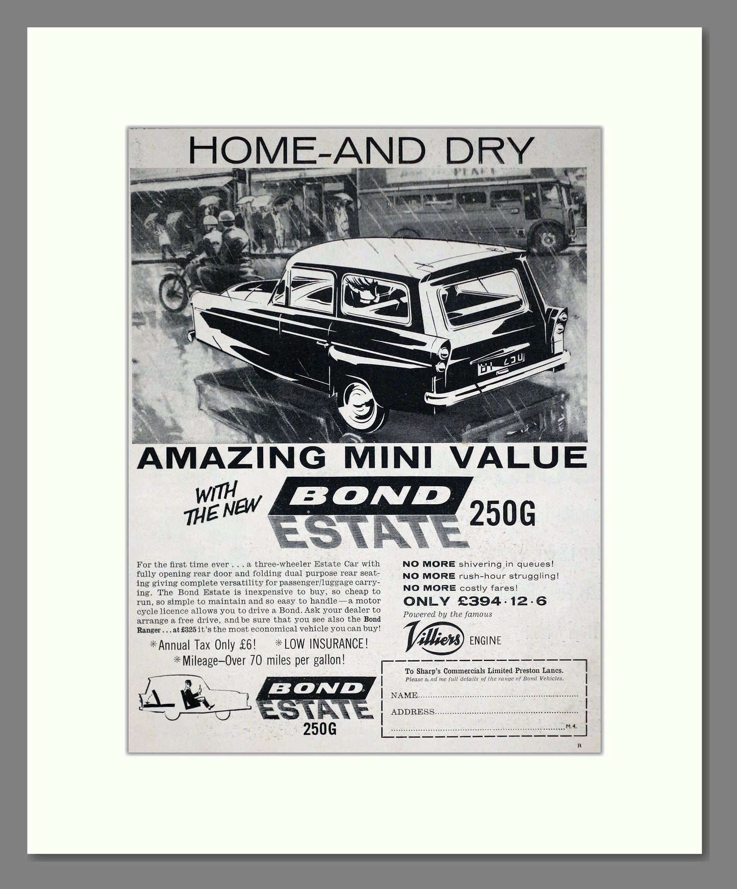 Bond - 250G Estate. Vintage Advert 1962 (ref AD67830)