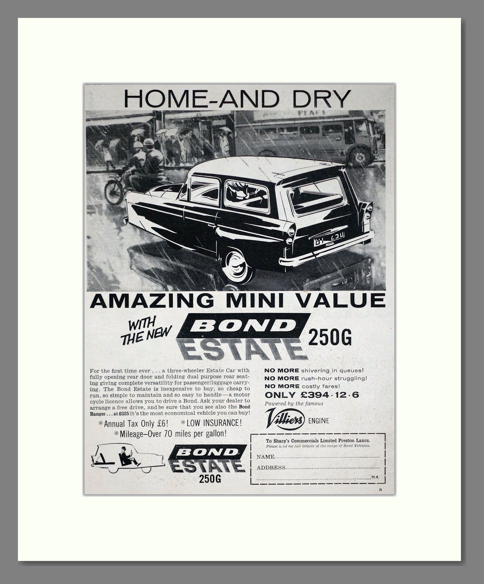 Bond - 250G Estate. Vintage Advert 1962 (ref AD67830)