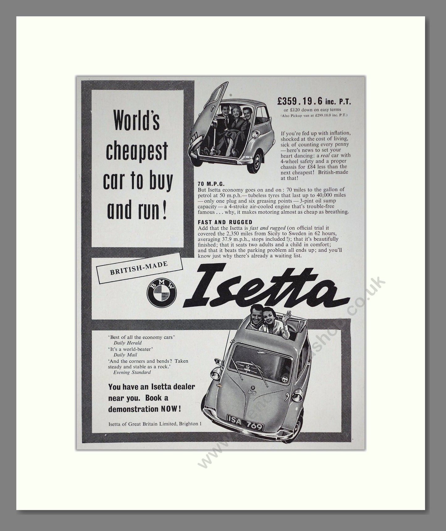 BMW - Isetta. Vintage Advert 1957 (ref AD67834)