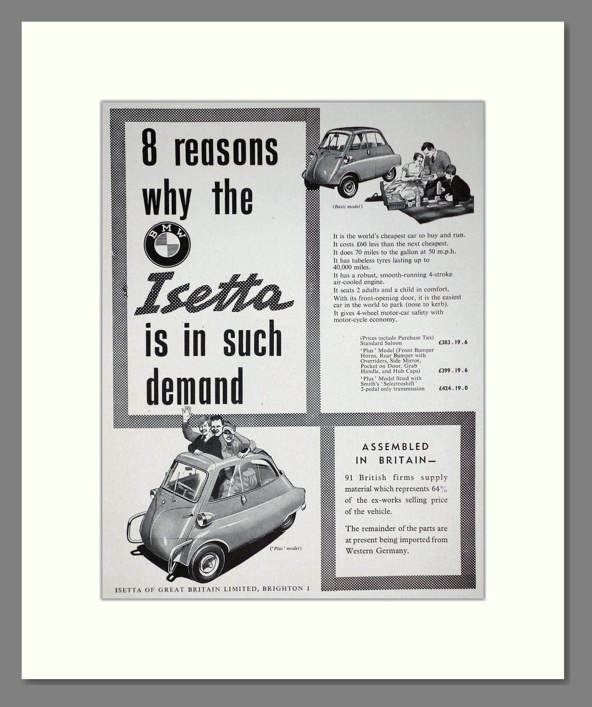BMW - Isetta. Vintage Advert 1957 (ref AD67835)
