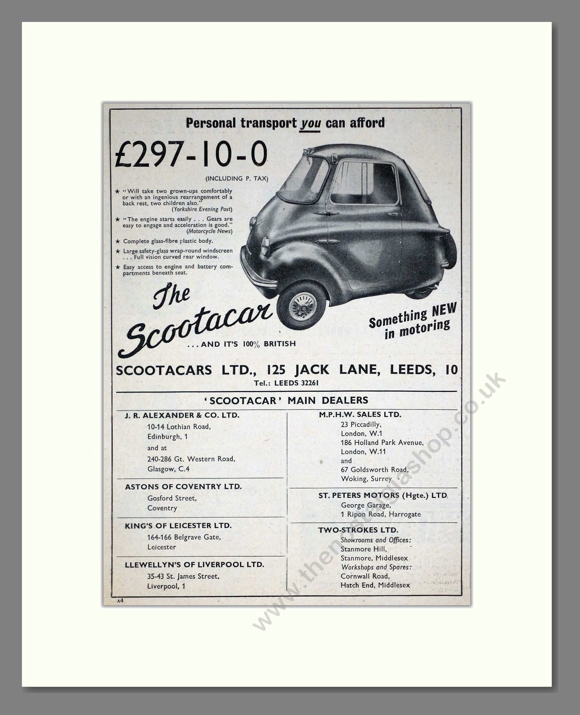 Scootacar - 3 Wheel Car. Vintage Advert 1958 (ref AD67838)