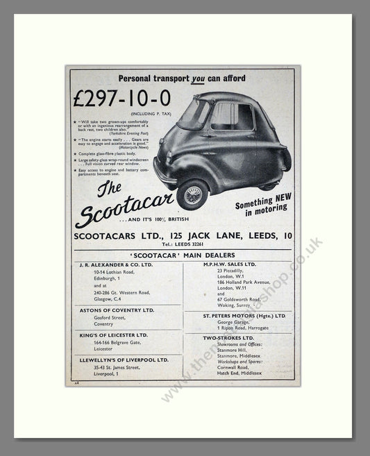 Scootacar - 3 Wheel Car. Vintage Advert 1958 (ref AD67838)