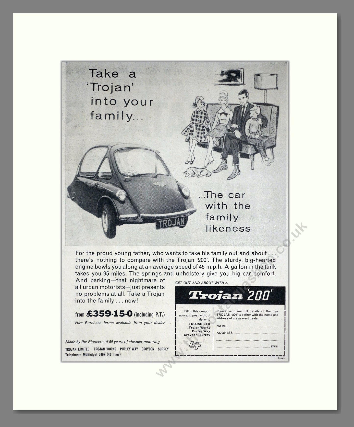 Trojan - 200. Vintage Advert 1962 (ref AD67840)