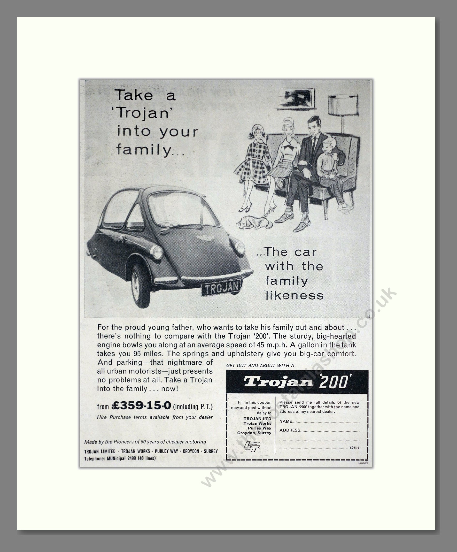 Trojan - 200. Vintage Advert 1962 (ref AD67840)