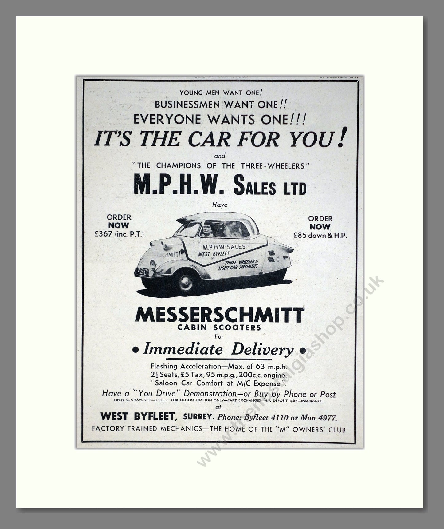 Messerschmitt - Cabin Scooters. Vintage Advert 1957 (ref AD67843)
