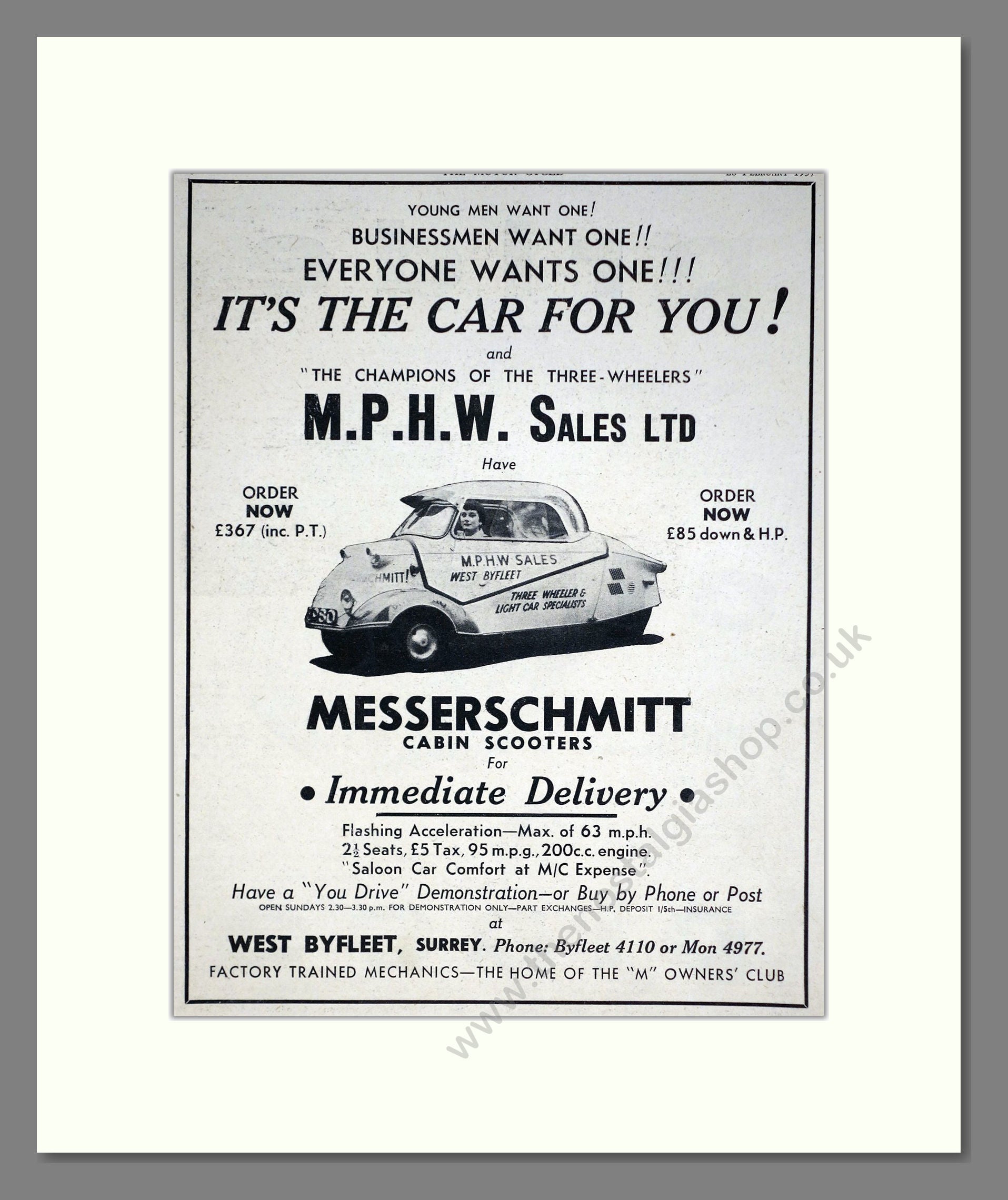 Messerschmitt - Cabin Scooters. Vintage Advert 1957 (ref AD67843)