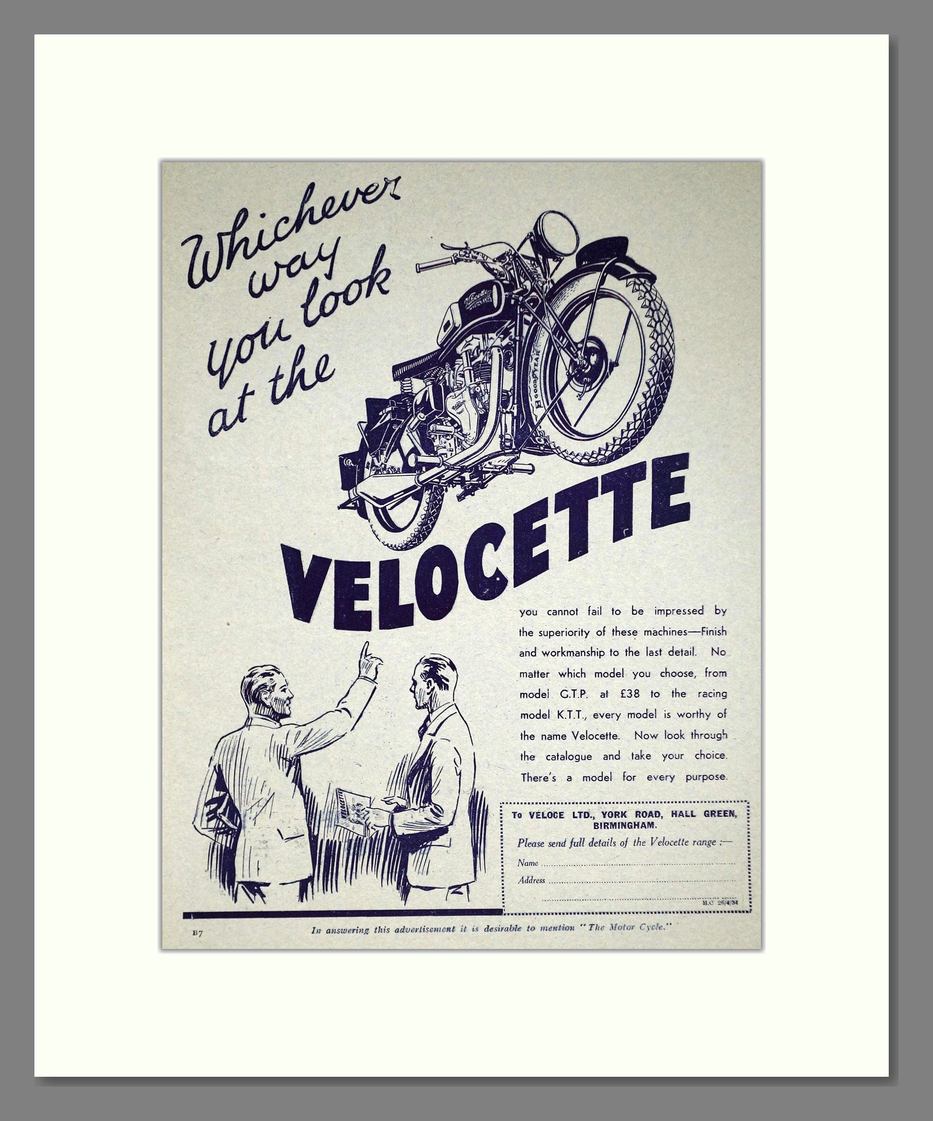 Velocette - Motorcycles. Vintage Advert 1934 (ref AD67853)
