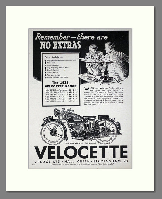 Velocette - New Range. Vintage Advert 1938 (ref AD67863)