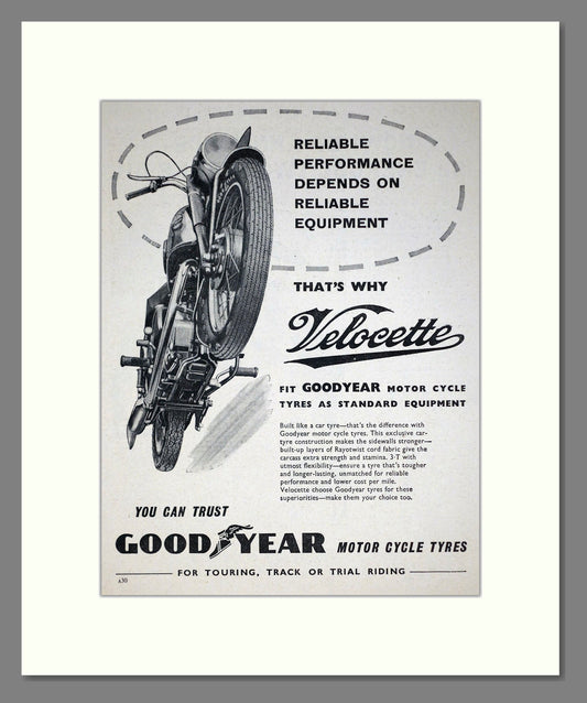 Velocette - Goodyear Tyres. Vintage Advert 1958 (ref AD67864)