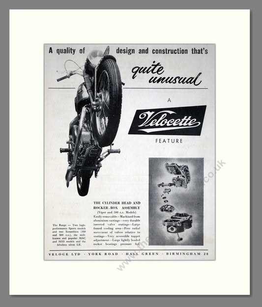 Velocette - Cylinder Head Design. Vintage Advert 1956 (ref AD67865)